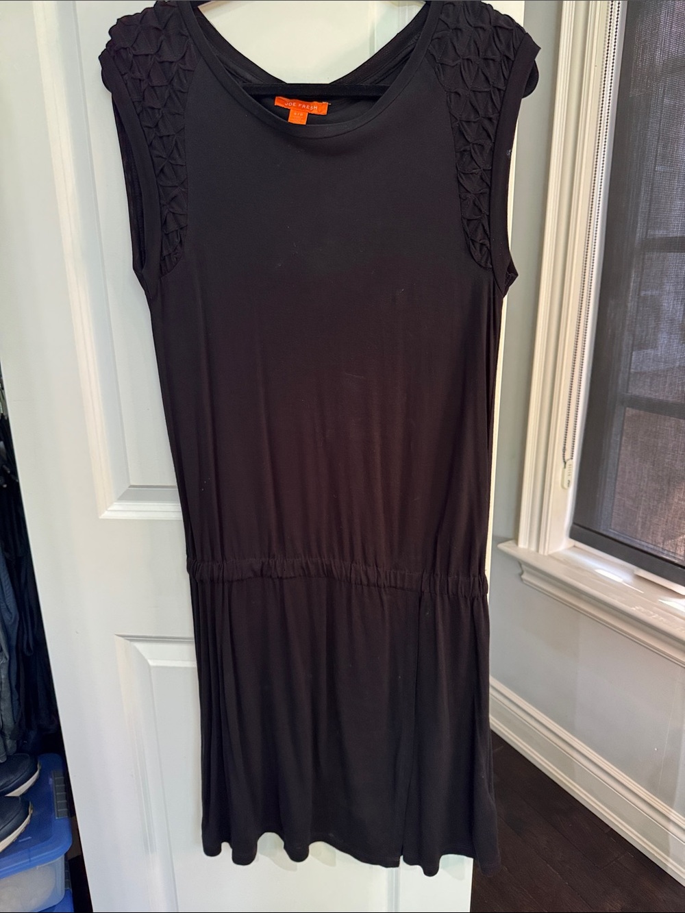 Joe Fresh Black Midi Dress with Textured Shoulders